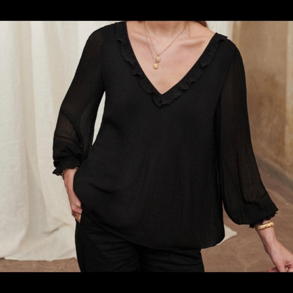 Sezane Black V-Neck Blouse